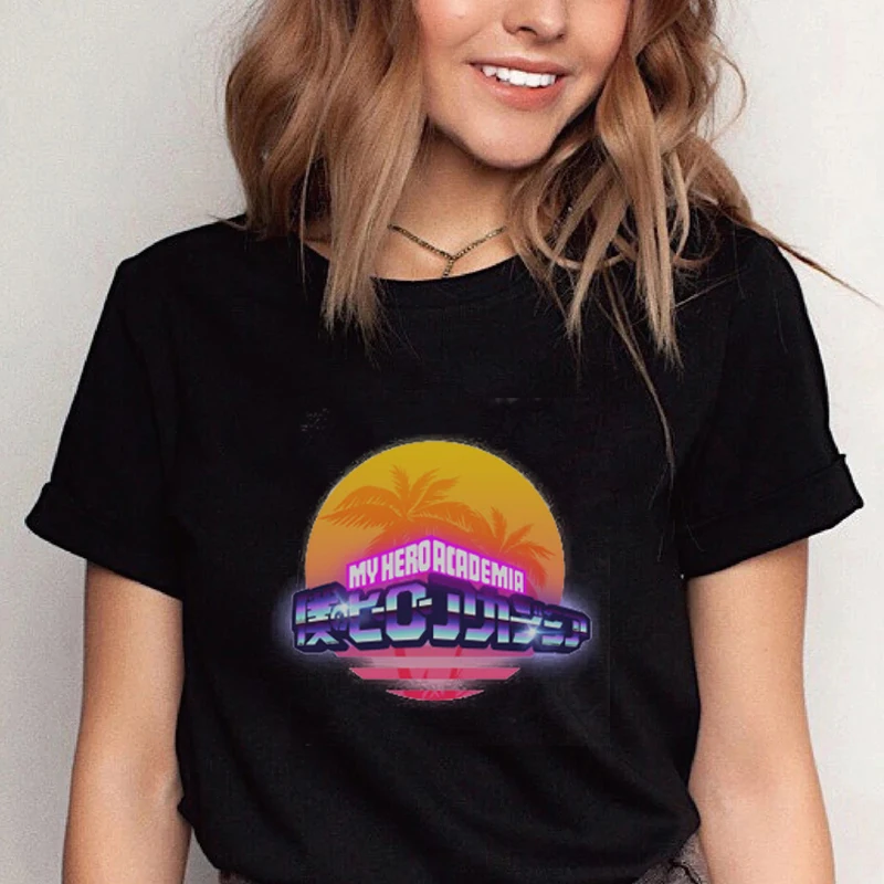 

2021 New Style Women Anime Clothes My Hero Academia T Shirt 80S Todoroki Dark Shdow Graphic Printed Tops Casual Cotton Tee