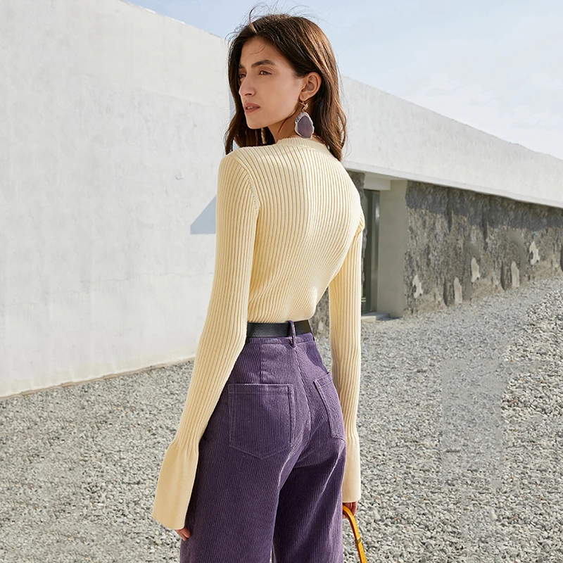 

Knitting Sweater Cashmere Loose Fit Round Neck Flare Sleeve Women Pullovers New Fashion Tide Autumn Winter 2021 1DD3312