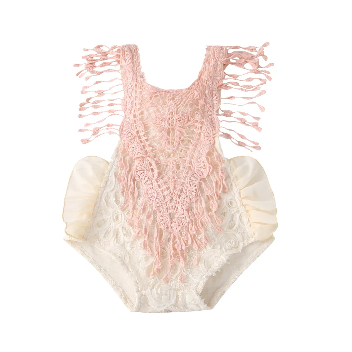 

Комбинезон детский, без рукавов, с бахромой, на возраст 0-24 мес.