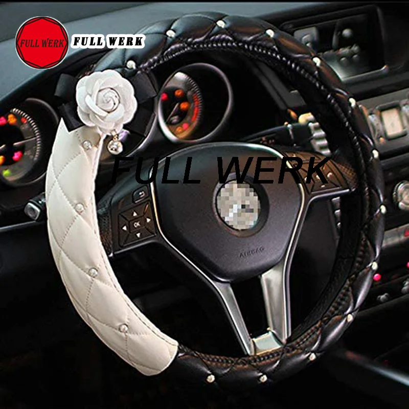 

1pc 38cm Car Steering Cover Women Girls Steering Wheel Wrap Protector Cover with Camellia Flower Car Decoration Accessories
