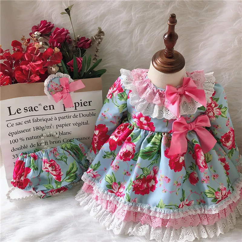 Осенне-зимнее винтажное испанское платье с длинными рукавами для маленьких