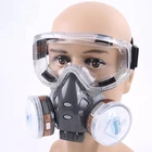 Пылезащитная маска с защитными очками, Полнолицевая Защитная противогаз с фильтрами, многоразовый защитный респиратор с активированным углем