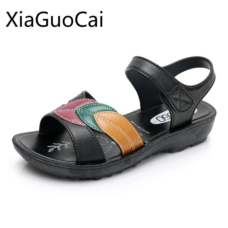 

High Quality Women Platform Sandals Summer New Soft Leather Ladies Cool Sandals Hook Loop Women Flat Sandals