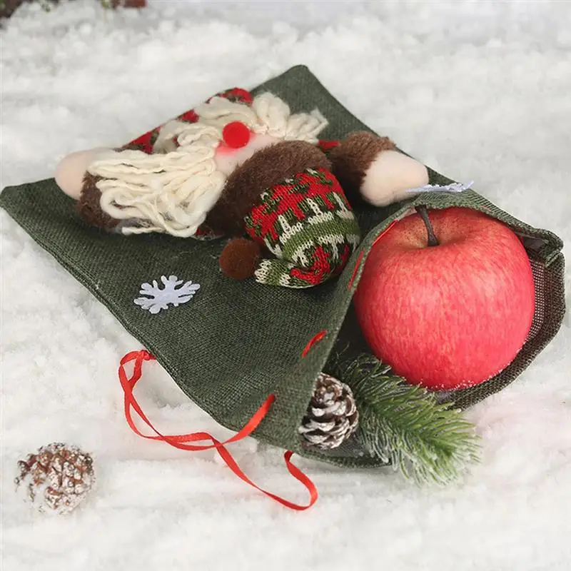 Navidad Christmas Burlap Gift Bag Cute Elk Snowman Santa Candy Drawstring Treat Cookie New Year Natal Home Decor | Дом и сад
