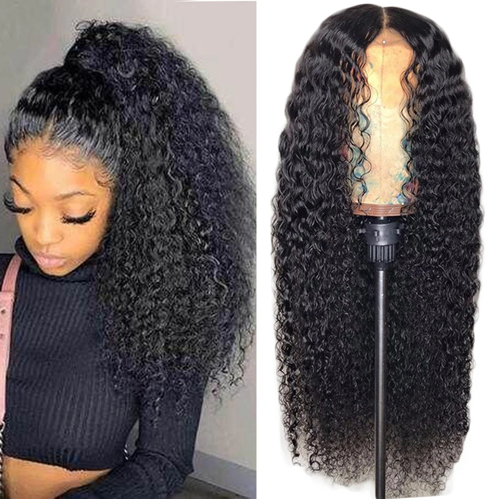 

Malaysian Curly human hair Wig 4X4 Lace Closure Wigs Human Hair For Black Women Pre Plucked With Baby Hair Deep Kinky Curly Wig