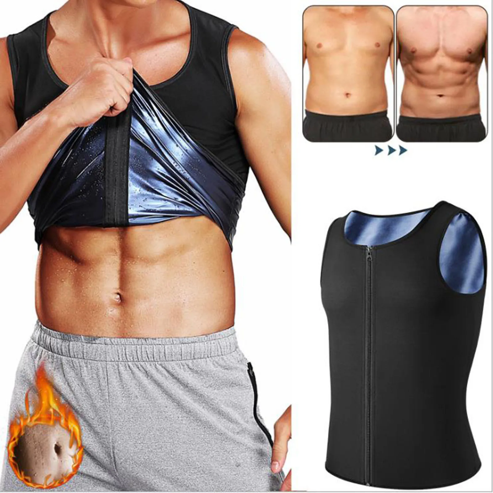 

Men's Waist Trainer Corset Sweat Vest Sauna Suit Body Shaper Slimming Polymer Weight Loss Workout Tank Top Shirt Shapewear