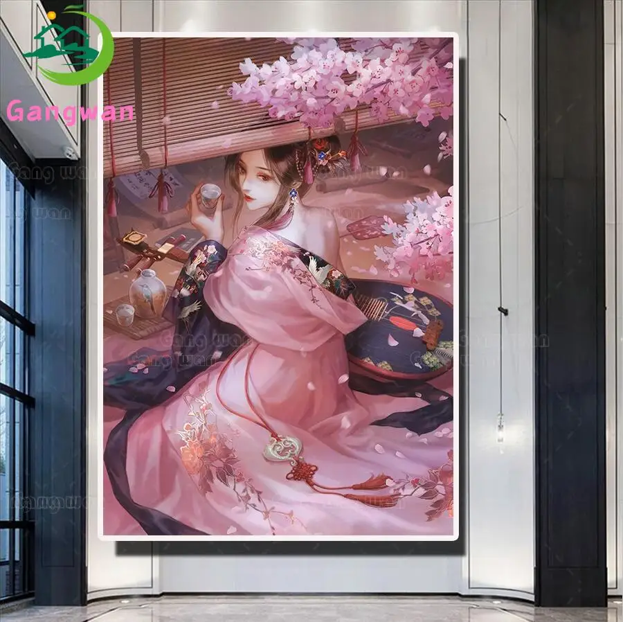 Алмазная 5D картина сделай сам восточные ботинки певицы японские цветки вишни