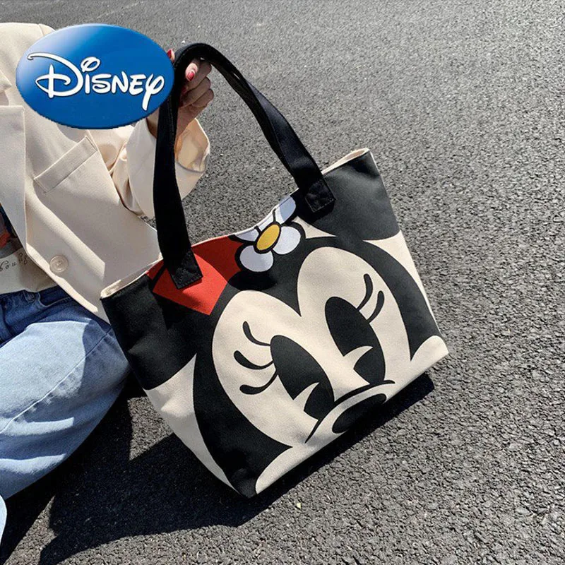 

Disney Mickey Mouse Big Face Cartoon Minnie Shoulder Bag Woman Cute Large Capacity Donald Duck Canvas Shopping Bag Handbag Hobos