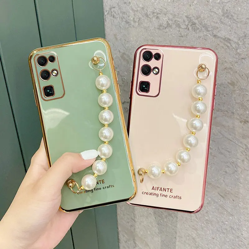 Luxury Wrist Chain Pearl Bracelet Case For Honor 30 Pro Plus Cover For Huawei Honor 30 Premium Pro + 30S Case Soft Silicone Capa
