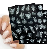 1 sheet white ink painting nails sticker 3d leaf cloud mountain slider water transfer nail decals butterfly diy transfer sticker