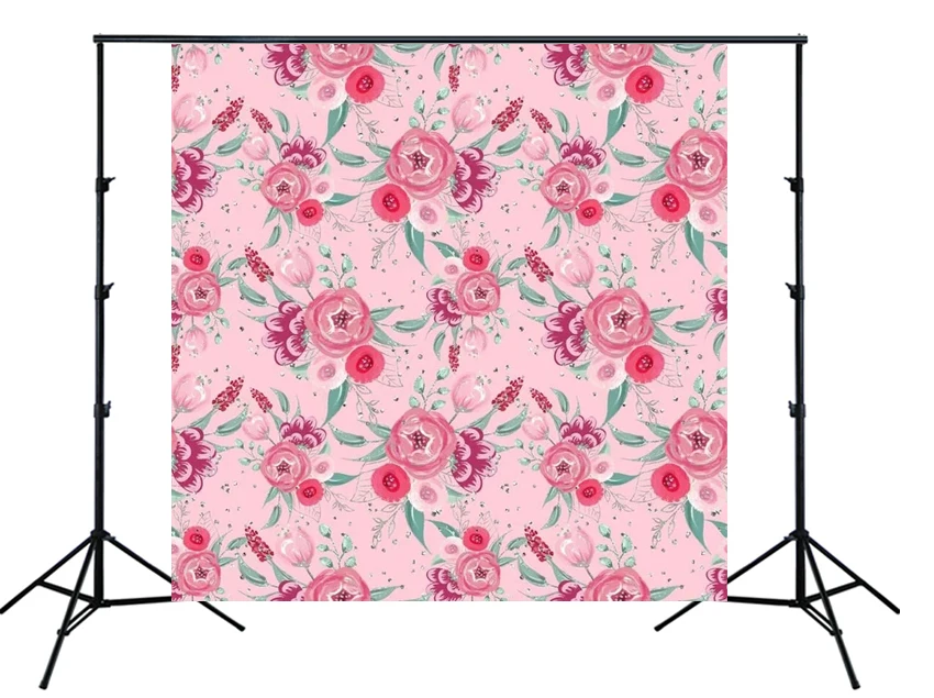 Розовый цветочный фон для детской вечеринки Акварельные Цветы Настольный