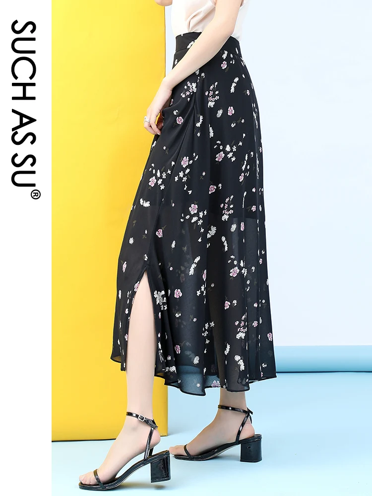 Женская шифоновая юбка-макси с высокой талией и оборками | одежда