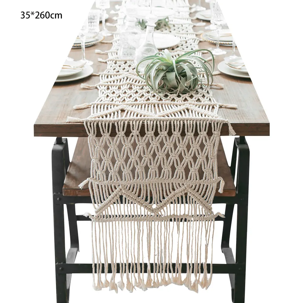 

Bohemian Table Runner Tablecloth Tapestry Hand-woven Macrame Table Runner With Tassels Wedding Party Home Decor Table Cover