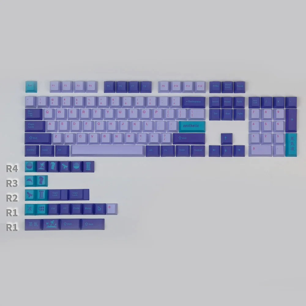 1 Set Vaporwave Keycaps PBTDye Sublimation Key Caps Cherry Profile GMK Keycap With 1.75u 2u Shift 1.5U R1 Supplement