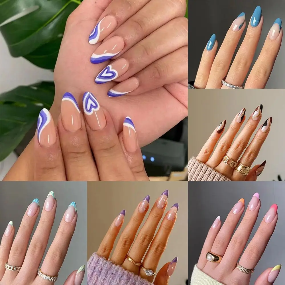 

24pcs/Box Press On Nails Manicure Tool Full Cover Detachable Almond False Nails Fake Nails Wearable Nail Tips