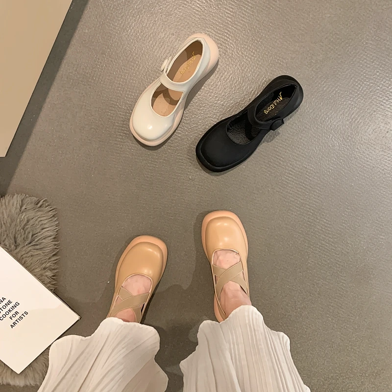 

MIYEDA Women Pumps Platform Retro Style Y2K Female Shoes Cross Tied Buckle Strap Spring Summer Casual Black Lady Loafers