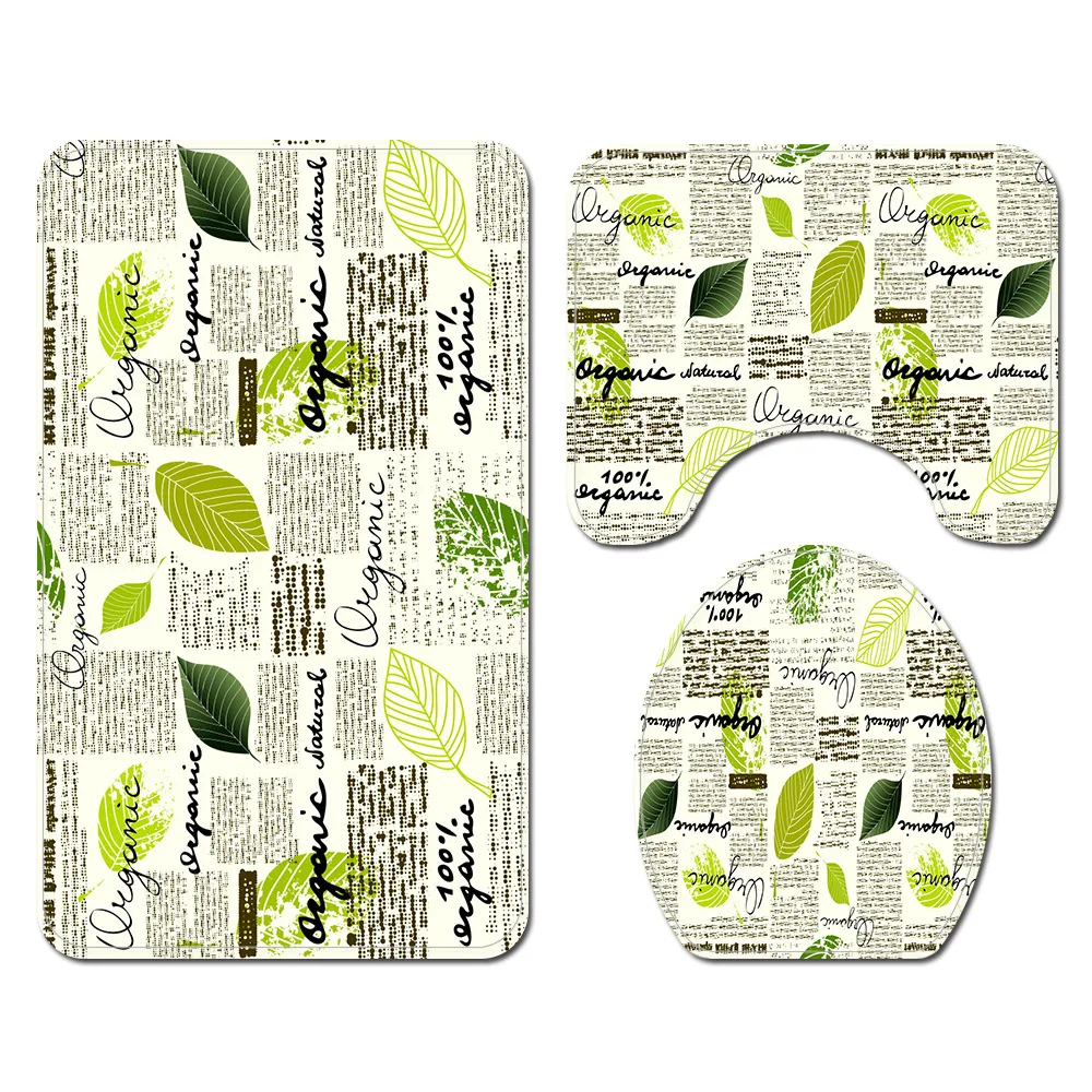 Комплект занавесок для душа с зелеными листьями английский газета коврики