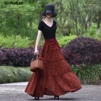 tiyihailey 2021 free shipping fashion long maxi a line elastic waist women summer cotton s 2xl flower skirts print spring skirts
