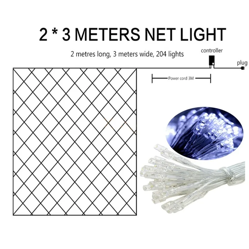 EU/US 3M x 2M 204Leds сетчатый Сказочный светильник s с 8 функциональным контроллером