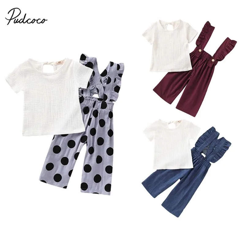 Детская летняя одежда 2 шт. хлопковая и льняная для маленьких девочек футболка с