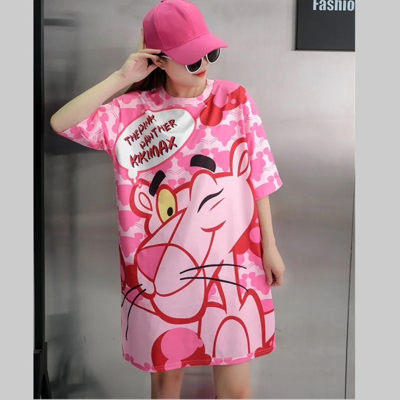 Летние футболки с мультяшным принтом платье для женщин размера плюс круглым