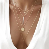 fashion multi layer necklace ladies five pointed star pendant necklace bohemian jewelry long personality new style 2021