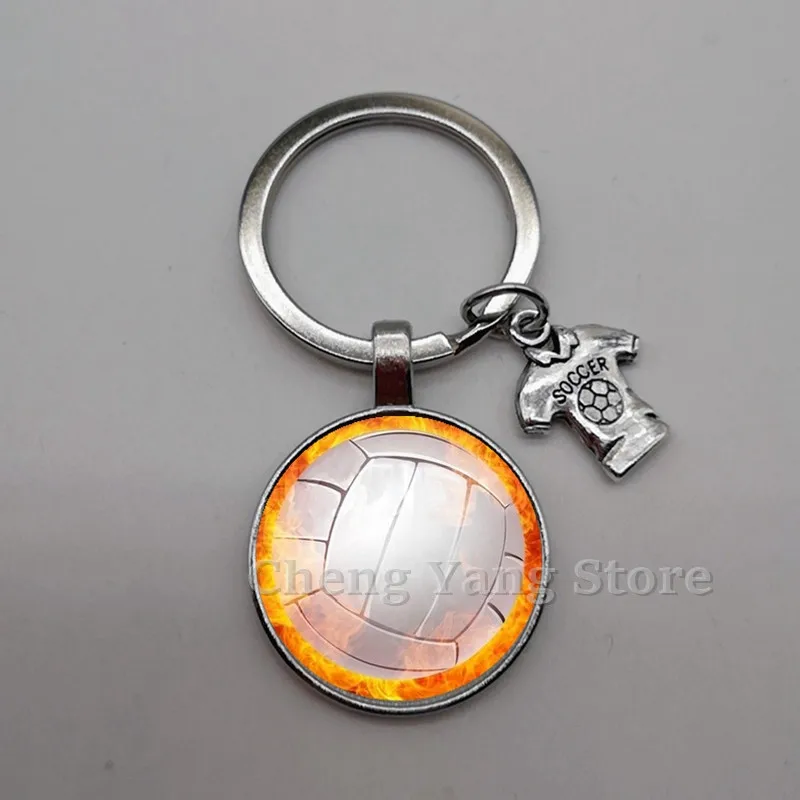 Модный стеклянный выпуклый Круглый Брелок с изображением футбола баскетбола