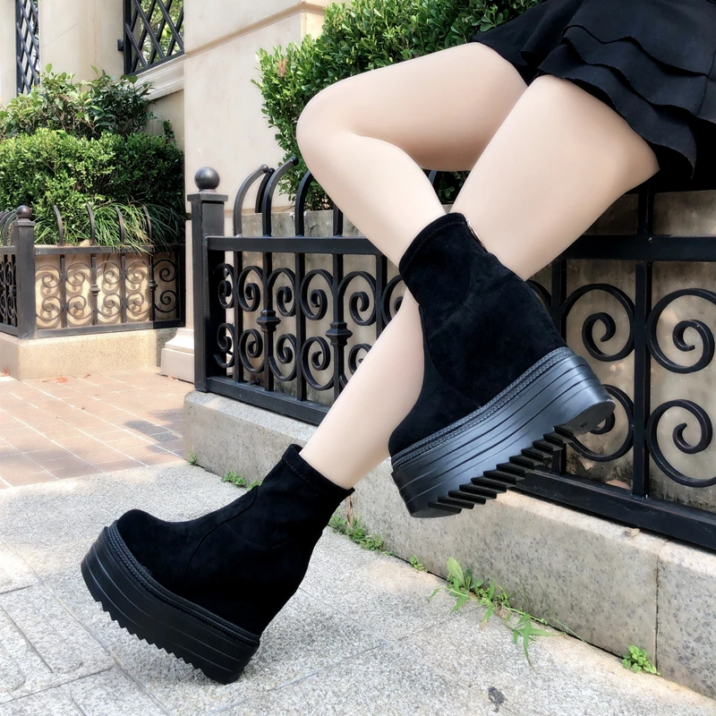 

14cm new fall/winter wedge heels, thick-soled ankle boots, waterproof platform, high-heeled platform