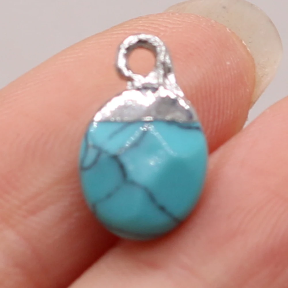 

2pcs/Lot Faceted Natural Stone Oblate Blue Turquoise Pendant Handmade Gem Charms for Jewelry Making DIY Women Necklace Earring