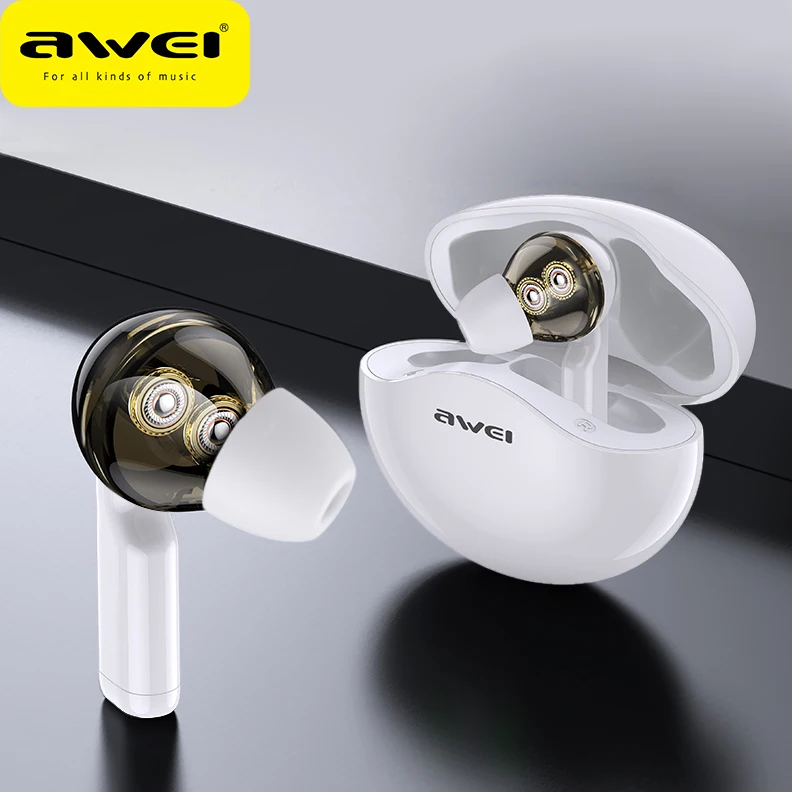 Awei TWS T12 Dual Dynamic Driver Earbuds Bluetooth-compatible 5.1 Earphone Deep Bass With Mic For Phones Headphone | Электроника