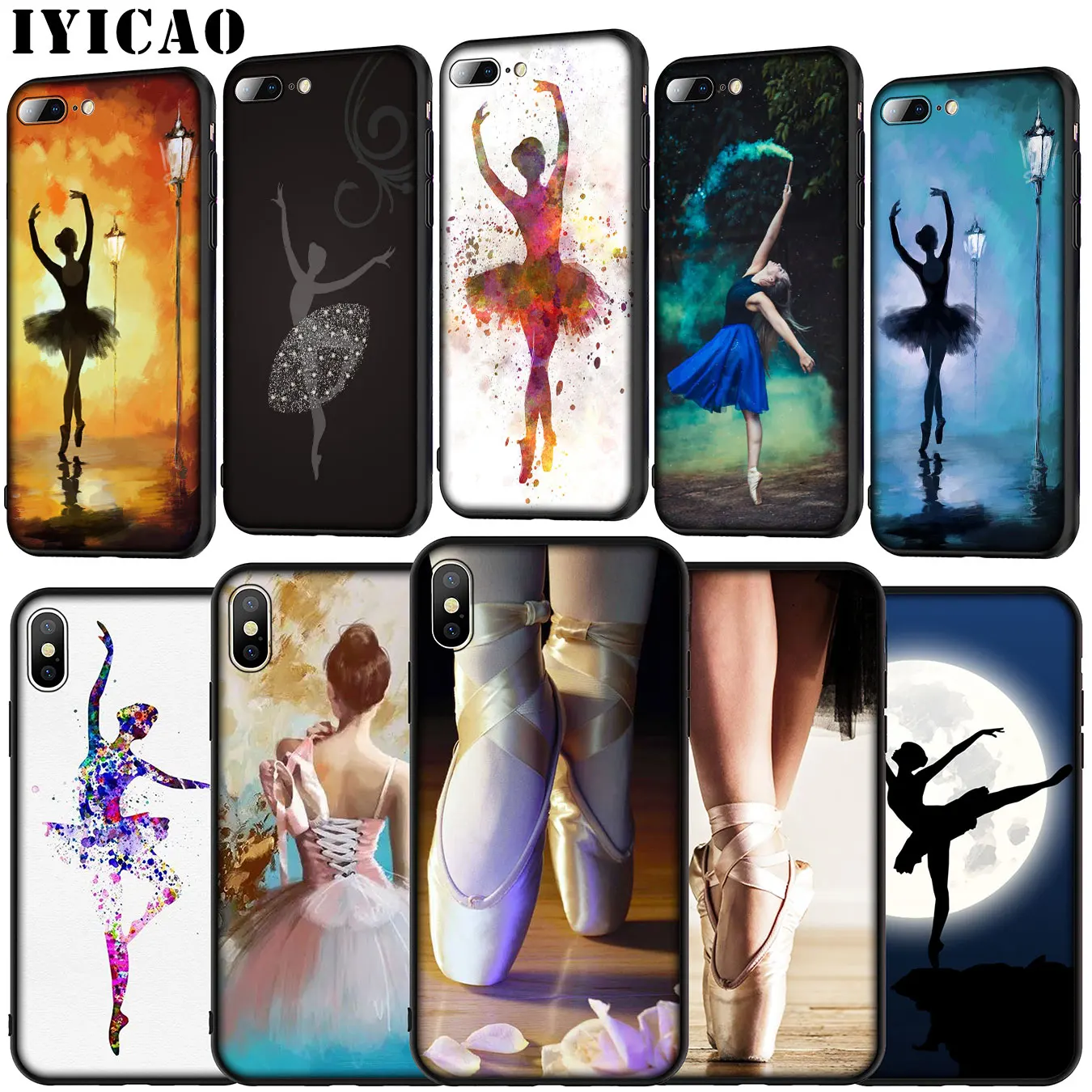 IYICAO Ballerina Ballet Dancing Soft Silicone Cover Case for iPhone 11 Pro XR X XS Max 6 6S 7 8 Plus 5 5S SE Black Phone |