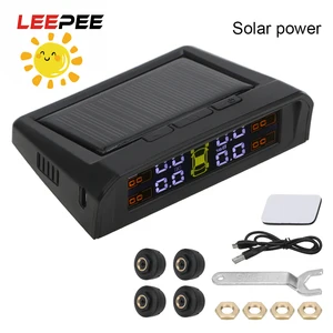 leepee solar power tpms car tire pressure alarm monitor system hd digital lcd display temperature warning security alarm system free global shipping