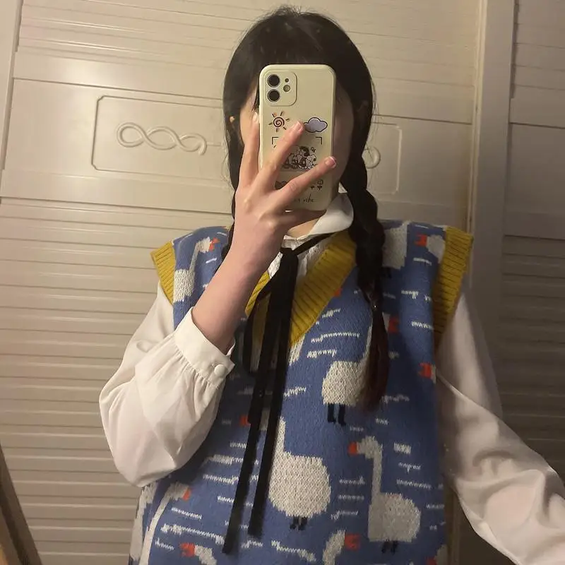 Женский свободный свитер винтажный студенческий жилет с принтом в Корейском