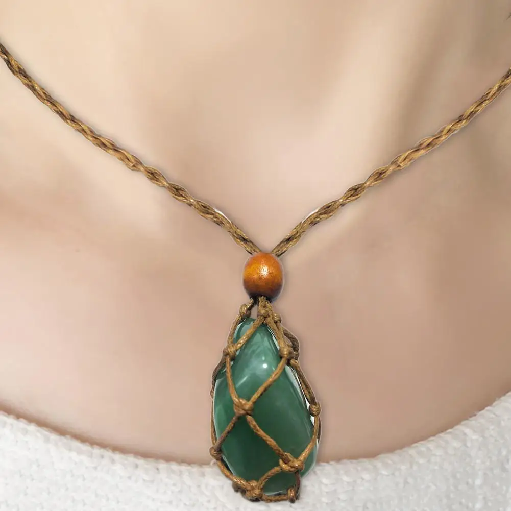 Natural Quartz Crystal Necklace Cord - Raw Stone Holder Fish Net Chakra Point Healing Pendant Amulet image 6
