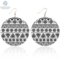 somesoor bohemian style african tribal wooden drop earrings afrocentric ethnic fabric pattern printed wood dangle for women gift
