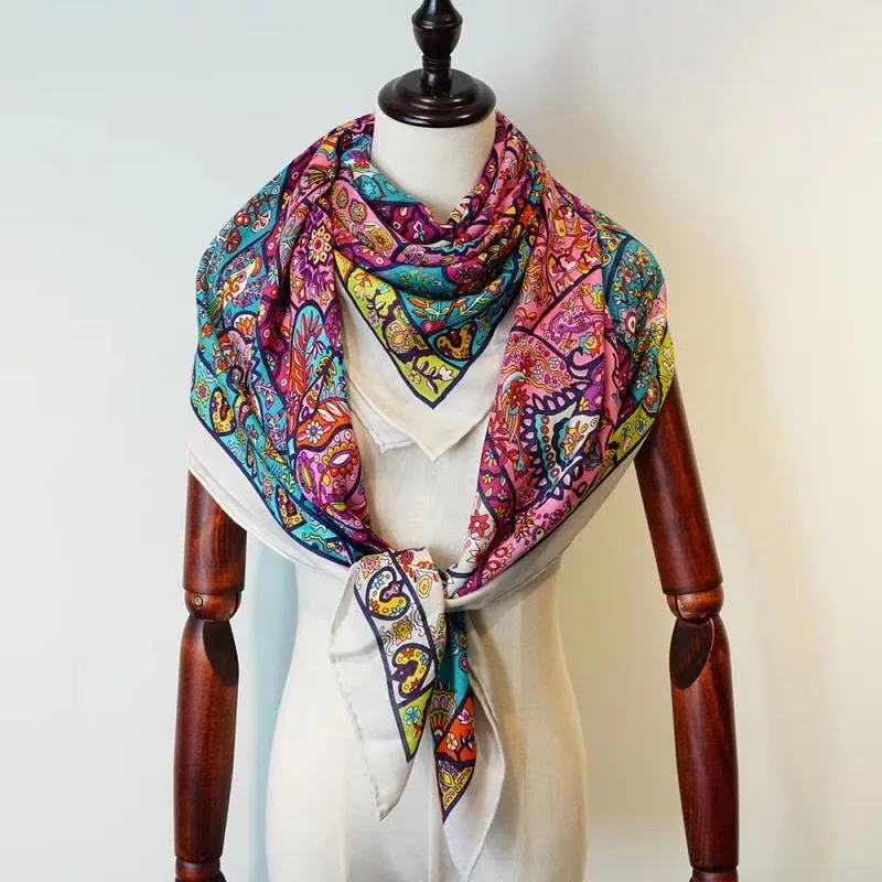 2019 Новое поступление Зимний цветочный дизайн 70% кашемир 30% шелк большой шарф 135*135