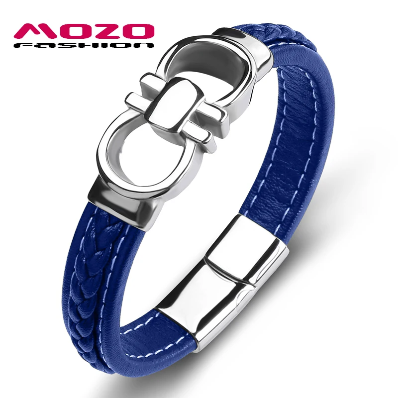 Модный браслет классический мужской кожаный из нержавеющей стали