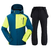 men ski suit winter warm windproof waterproof hooded snowboard jacketpants male outdoor skiing snowmobile breathable snow suit