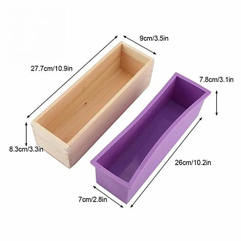 Moldes rectangulares de silicona para fabricaci&oacute;n de jab&oacute;n, caja y cubierta de madera de 1200ml, Kits de jab&oacute;n DIY, herramientas de molde de jab&oacute;n artesanales para hornear pan de pastel-2