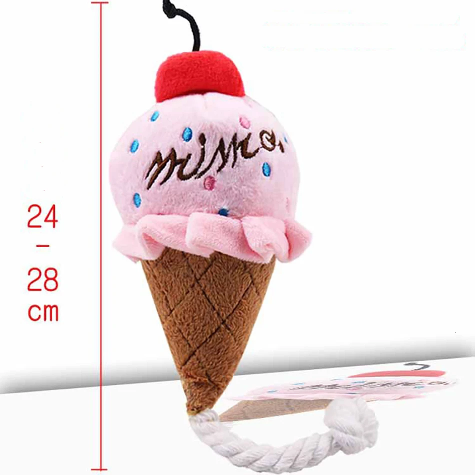 Ice Cream Dog Toys Squerk Chew Cute Accessories Blue Pink Training For Dogs Fleece Material | Дом и сад