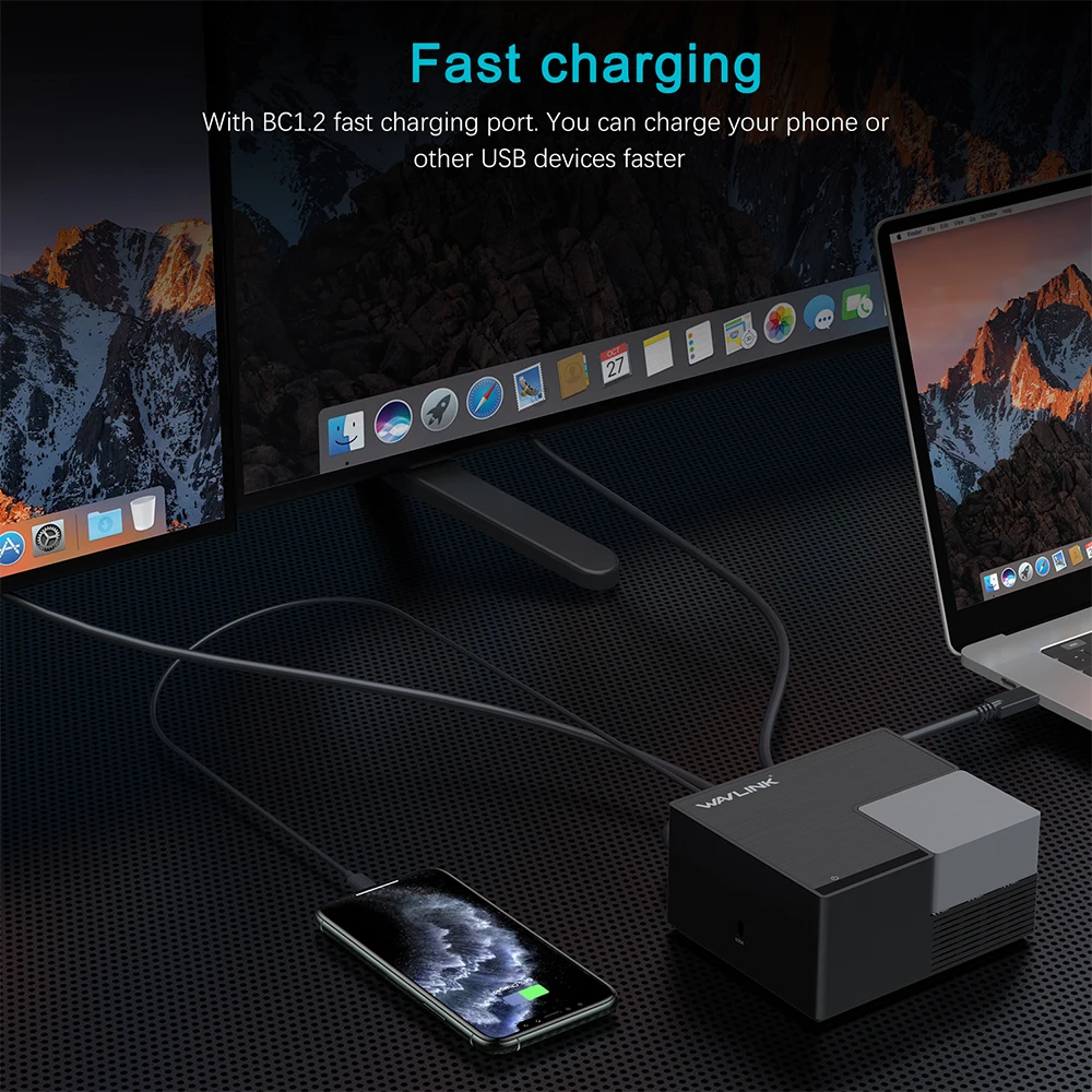 Wavlink Универсальная док станция USB C 4K двойной дисплей с 4xUSB 3 0 65 Вт PD зарядная