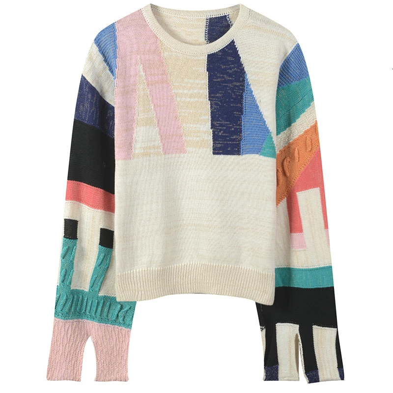 TWOTWINSTYLE лоскутный геометрический хит цвета женский свитер с круглым вырезом и