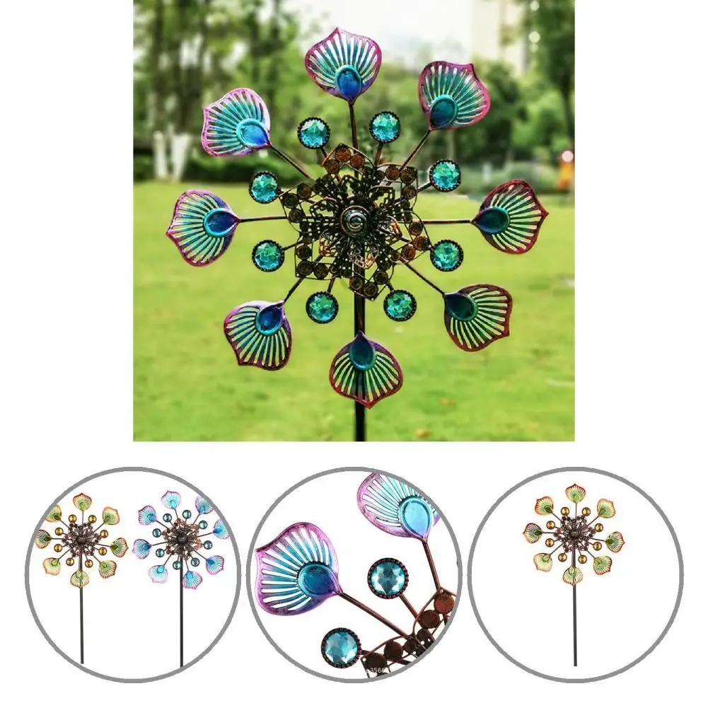 

Portable Unique Creative Peacock Tail Shape Windmill Statue Anti-wear Windmill Figurine Durable for Decoration