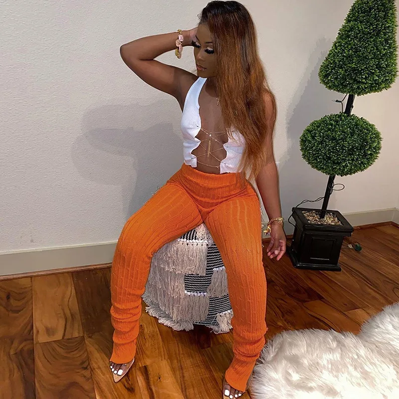 

Knitting Twist Autumn Winter Women Pencil Pants Side Slit Fashion 2021 Skinny Long Trousers Casual Workout Middle Waist Pants