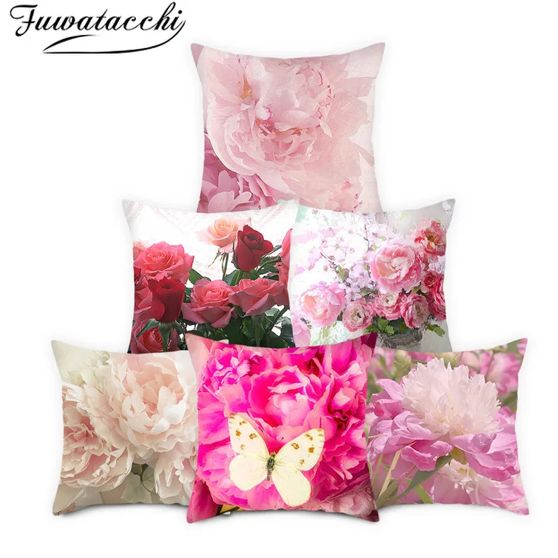 Fuwatacchi Pink Rose Mixed in Bottle Cushion Covers Beautiful Flowers Pillow Cases for Home Bedroom Sofa Decoration Cover | Дом и сад