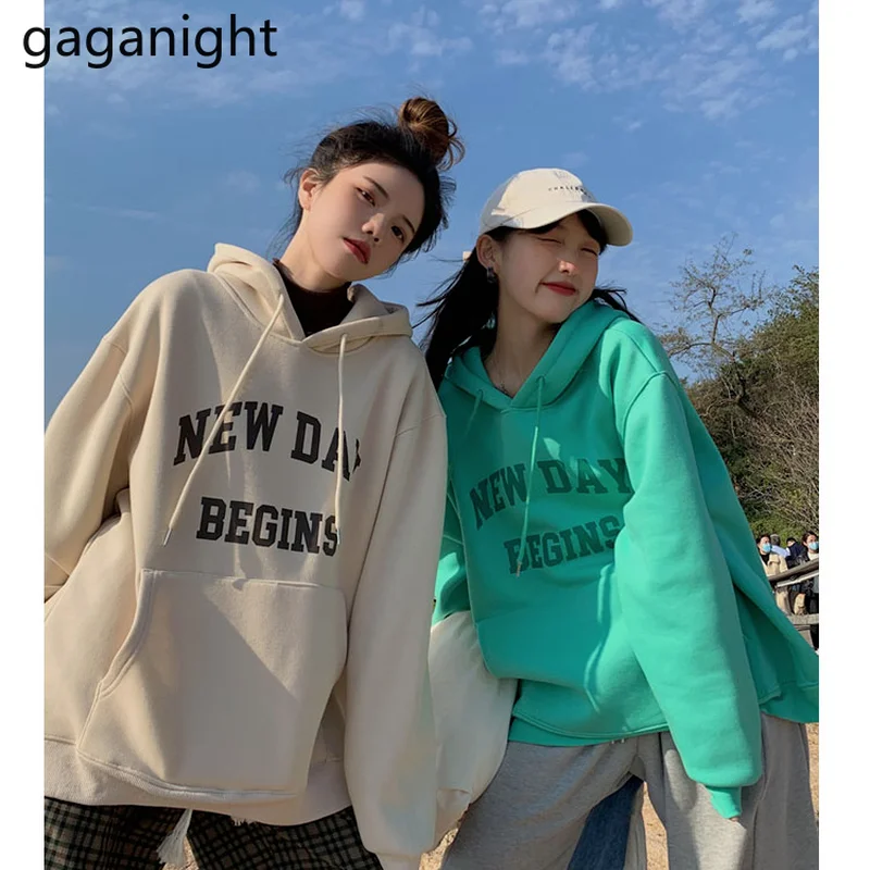 

Gaganight, женский свитер с капюшоном, Женское пальто 2021, осень и зима, Новый Повседневный Ретро-свитер с буквенным принтом, свободный, подходящи...