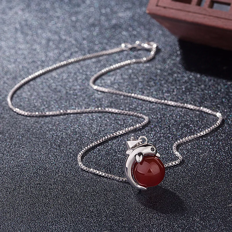 Натуральный нефритовый халцедон Круглый дельфин кулон агат серебро 925 пробы