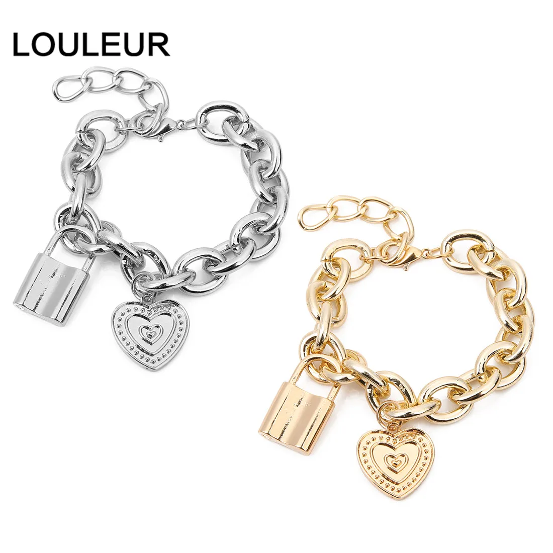 Louleur роскошные серебряные золотые браслеты с замком для ключей, очаровательные браслеты в виде сердца, браслеты для женщин и мужчин, широкая кубинская цепочка, ювелирные изделия из Дубаи