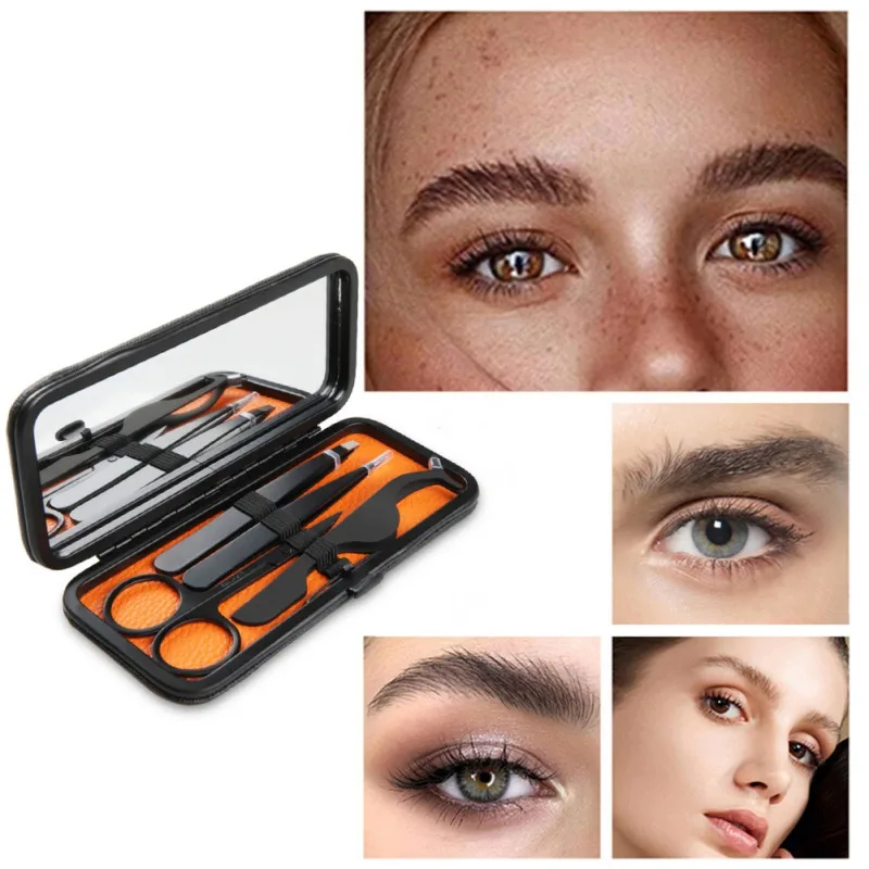 

4pcs/Set Black Nose Eyelash Hair Removal Eyebrow Tweezer Flat Tip Clip Curved Scissors Razor Trimmer