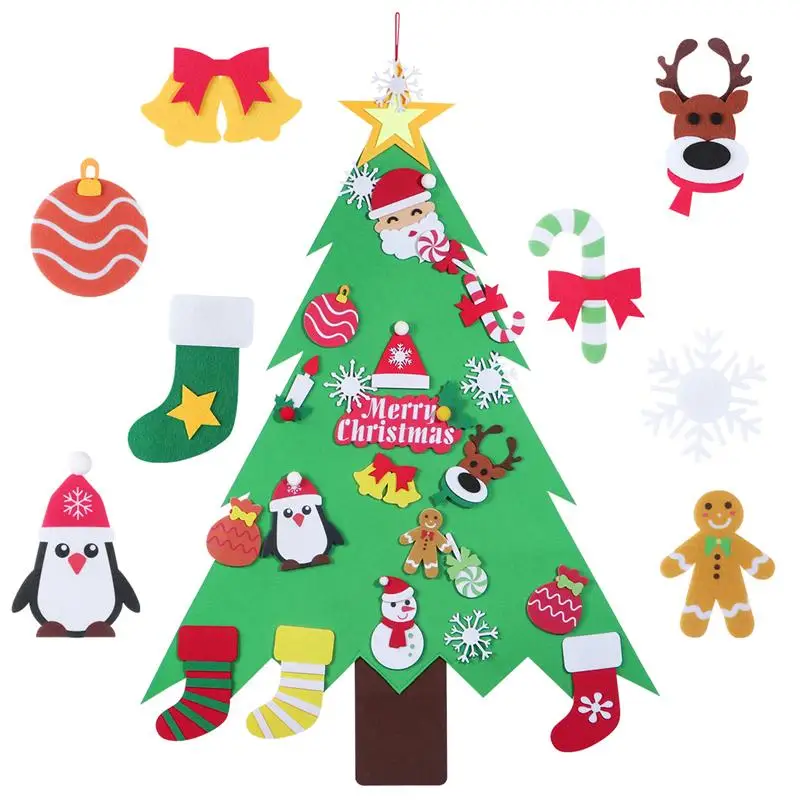 32pcs Set Amosfun DIY Christmas Tree Magic Felt Creative Jigsaw Puzzle Toy For Festival Party Christmas Gift For Children DIY A3